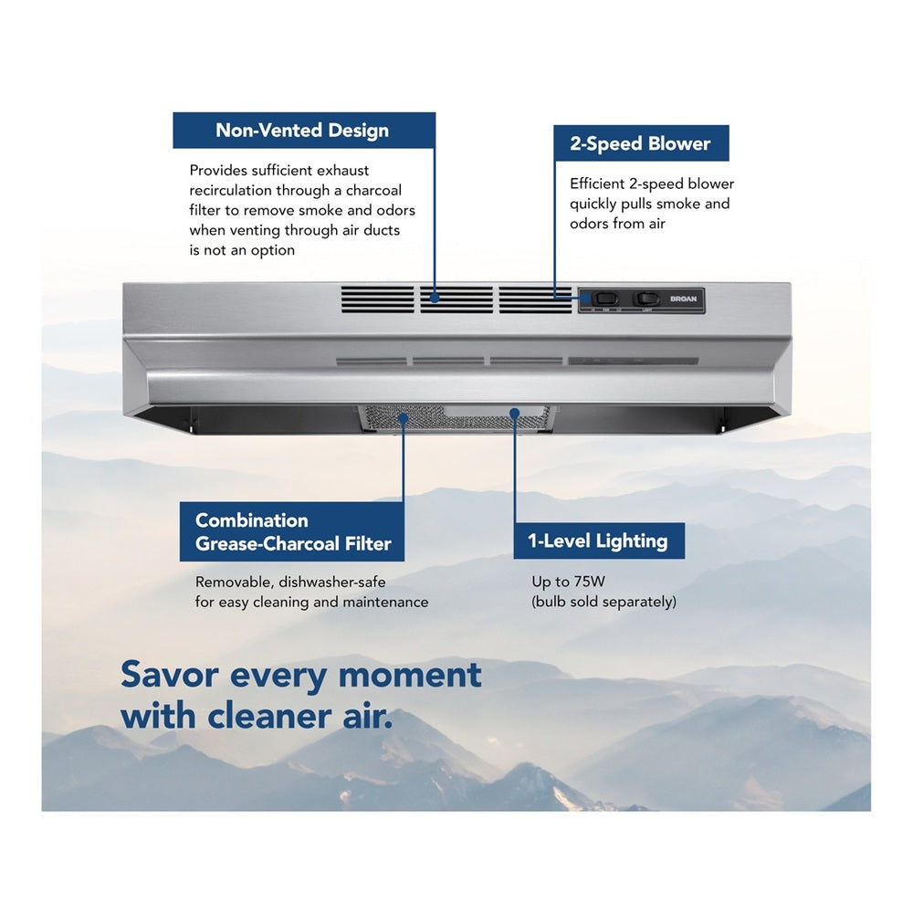 Broan Broan® 24-Inch Ductless Under-Cabinet Range Hood, Stainless Finish