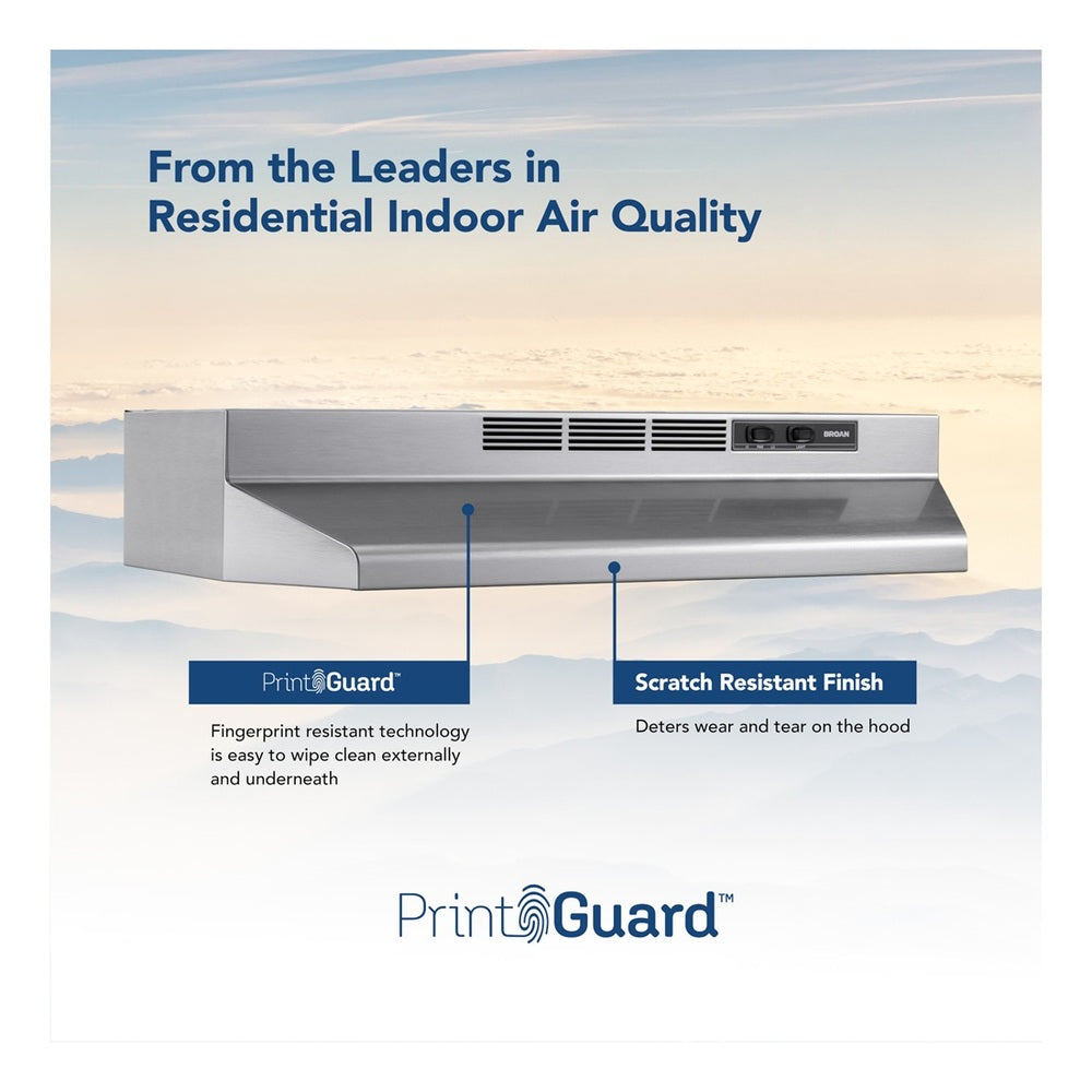 Broan Broan® 30-Inch Ductless Under-Cabinet Range Hood, Stainless Finish with PrintGua