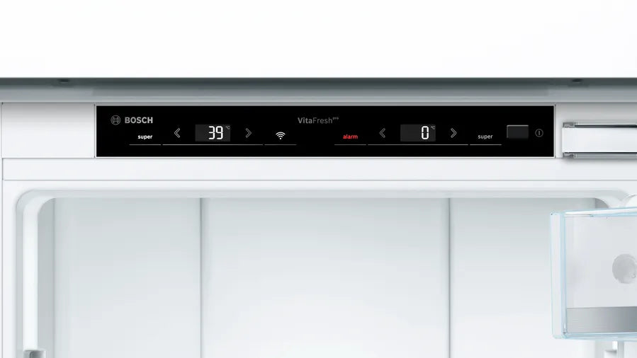 Bosch 800 Series, built-in fridge-freezer with freezer at bottom, soft close flat hing
