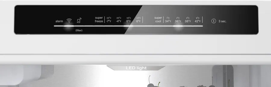 Bosch 800 Series, free-standing fridge-freezer with freezer at bottom, glass door, 24'