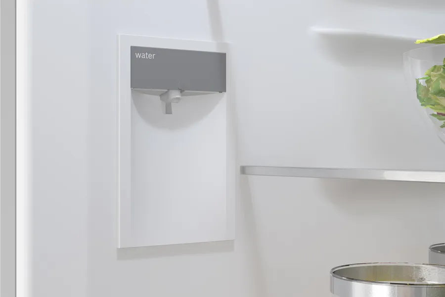 Bosch 800 Series, free-standing fridge-freezer with freezer at bottom, glass door, 24'