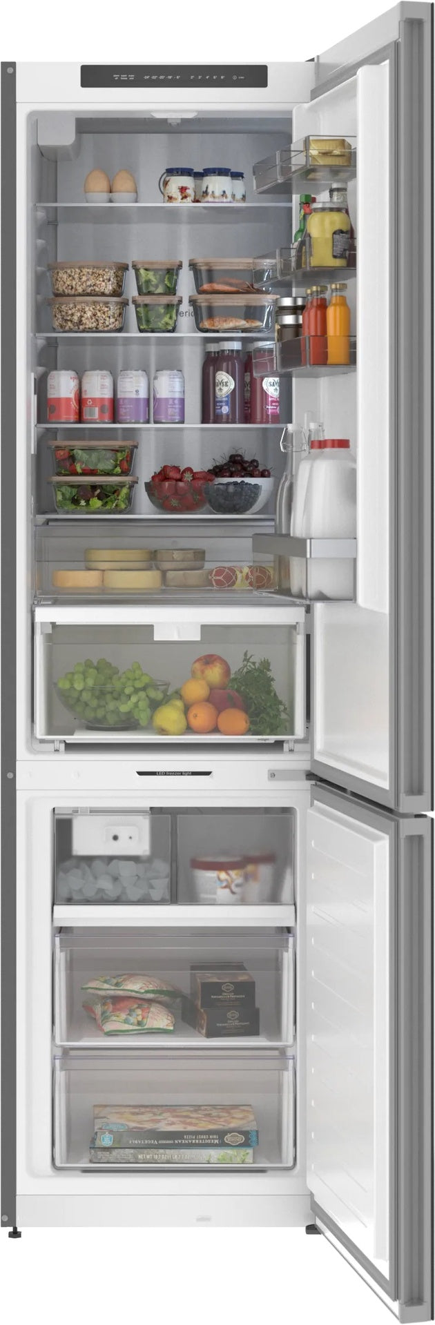 Bosch 800 Series, free-standing fridge-freezer with freezer at bottom, glass door, 24'