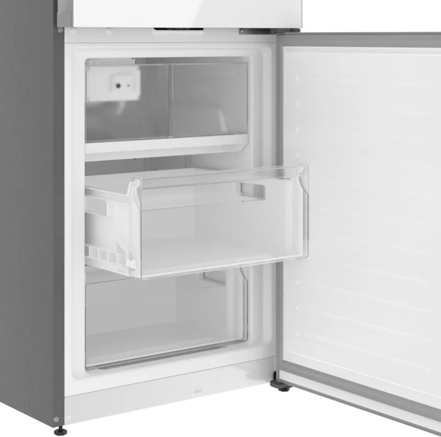 Bosch 800 Series, free-standing fridge-freezer with freezer at bottom, glass door, 24'