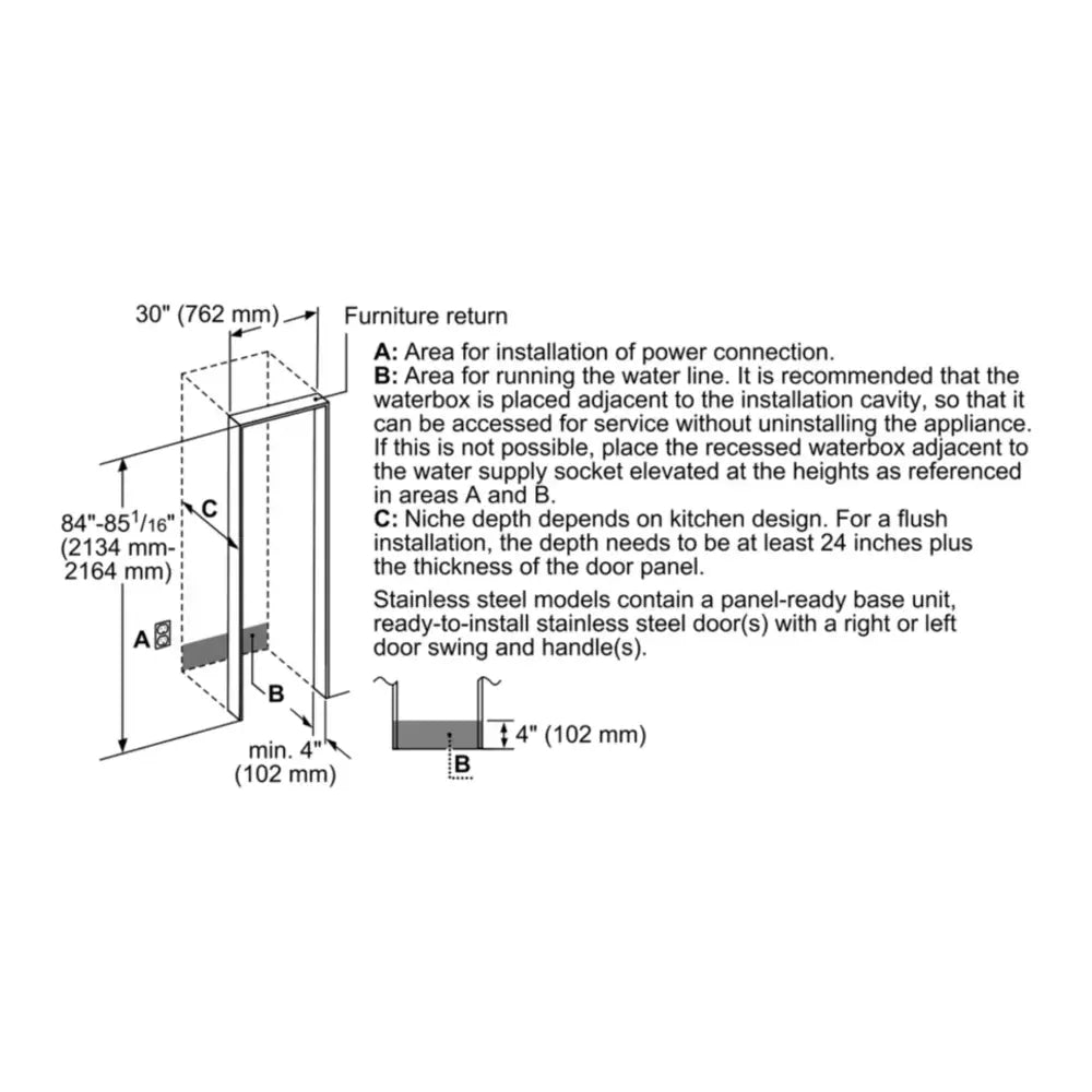 Bob Martin Benchmark®, built-in fridge-freezer with freezer at bottom, 30'', flat hinge