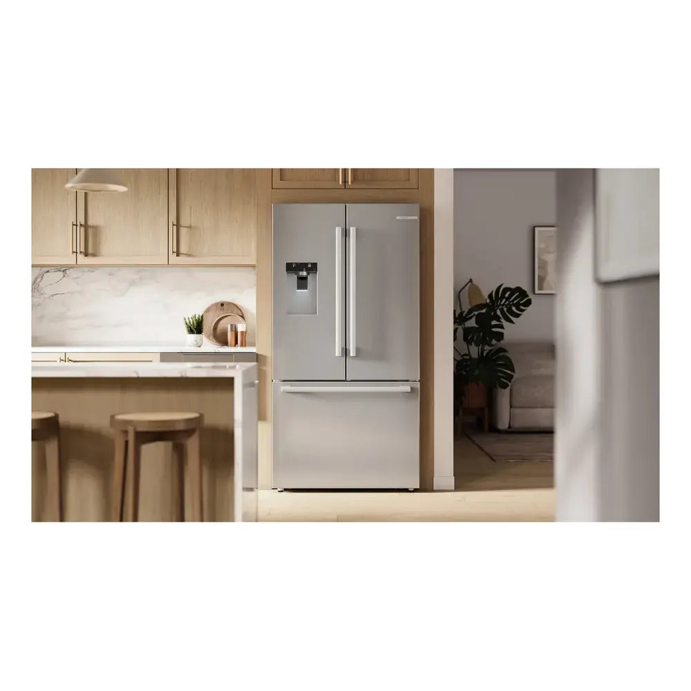 Bosch 500 Series, French Door Bottom freezer, multi door, 36'', Brushed steel (with an