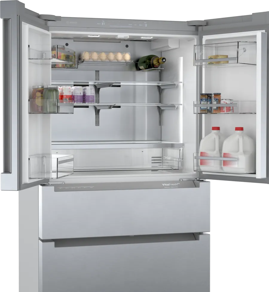 Bosch 800 Series French Door Bottom Mount Refrigerator Easy clean stainless steel