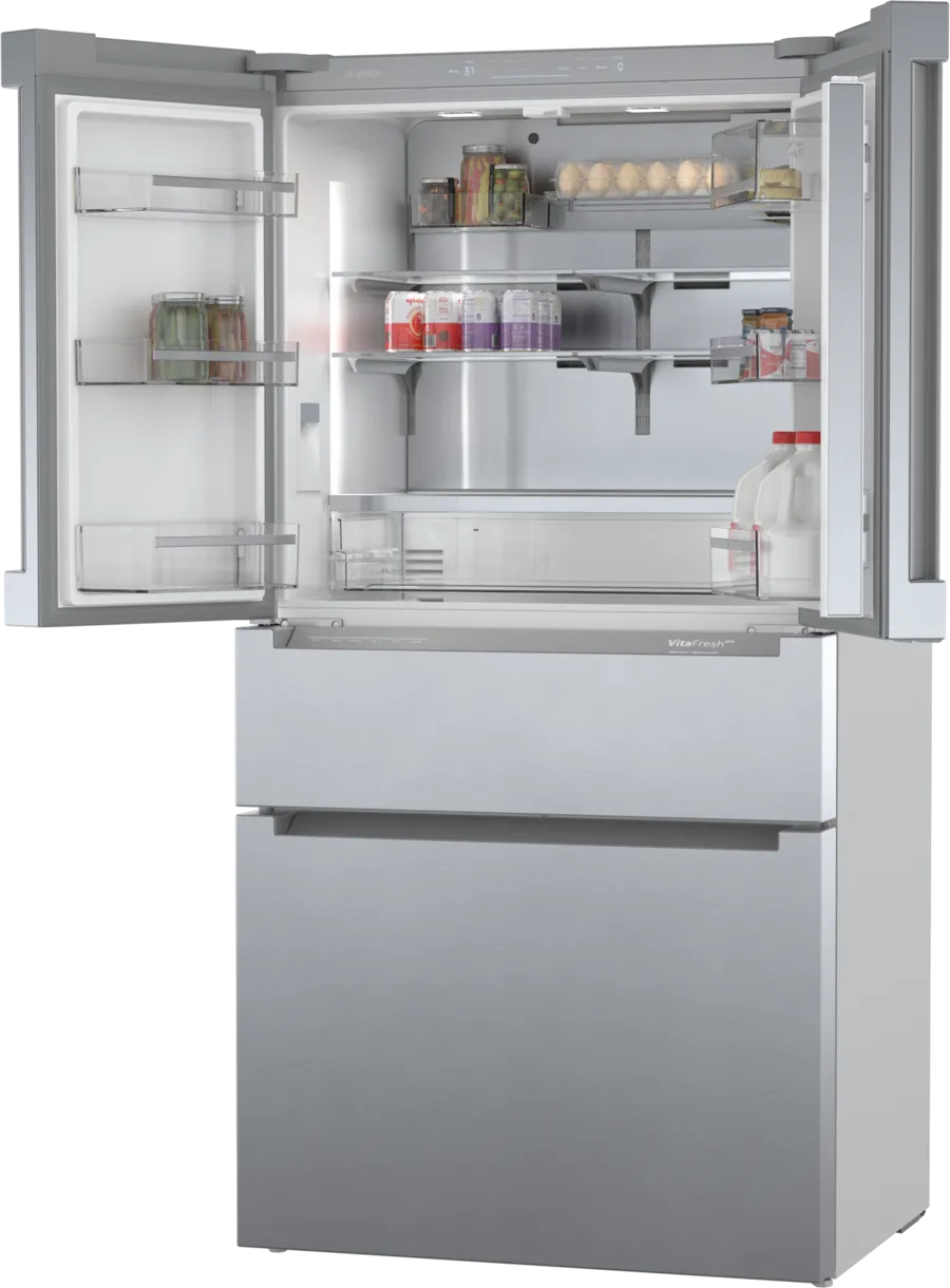 Bosch 800 Series French Door Bottom Mount Refrigerator Easy clean stainless steel