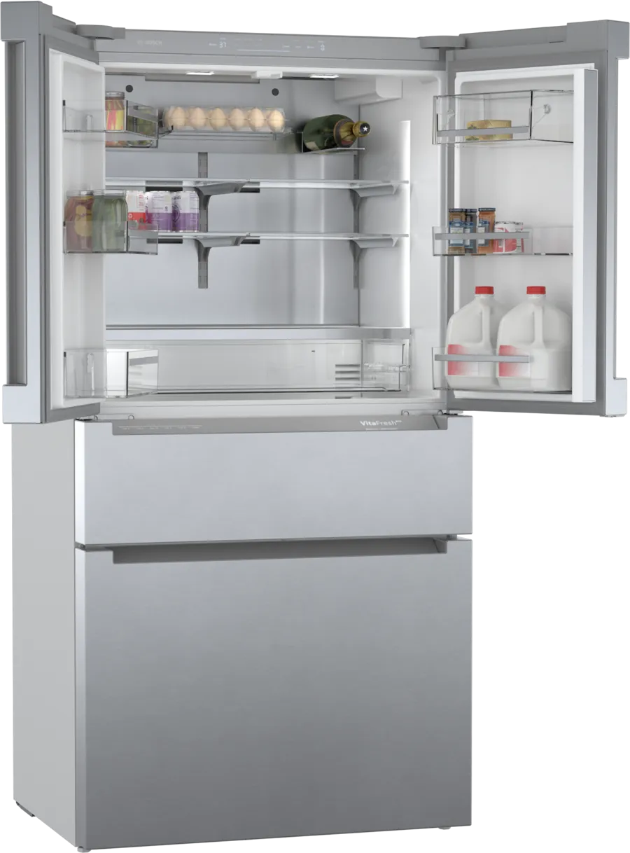 Bosch 800 Series French Door Bottom Mount Refrigerator Easy clean stainless steel