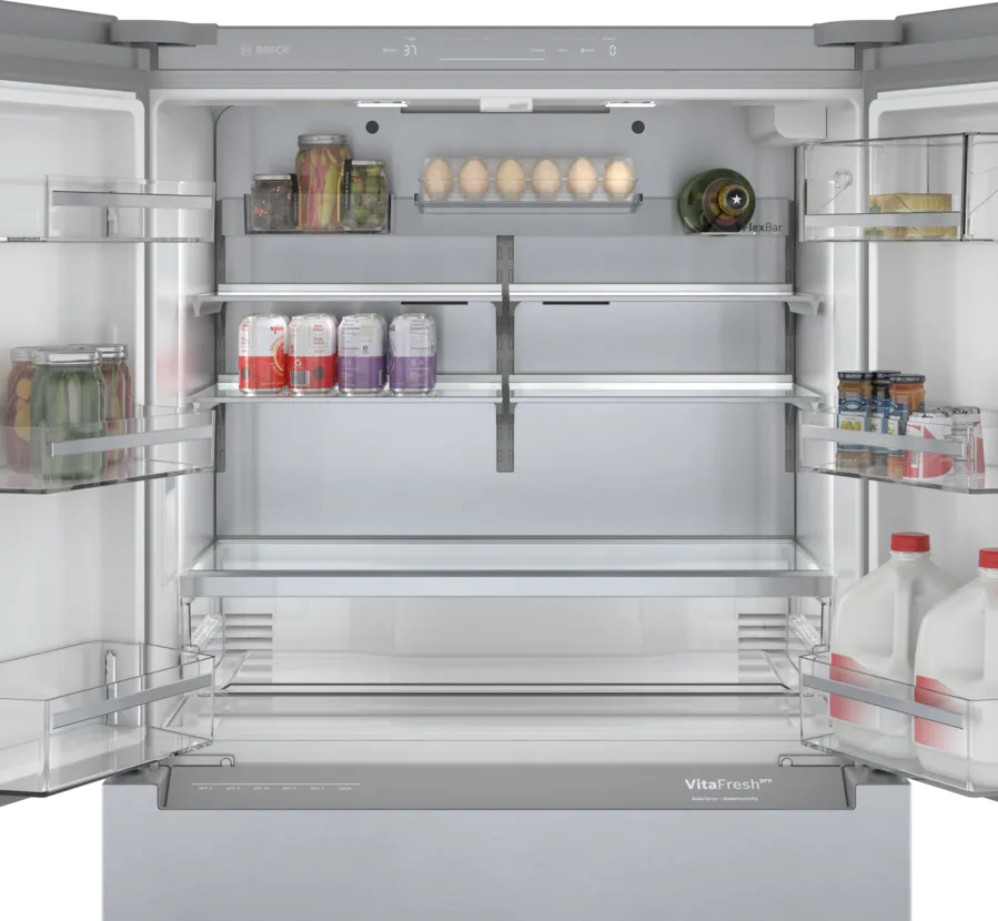 Bosch 800 Series French Door Bottom Mount Refrigerator Easy clean stainless steel