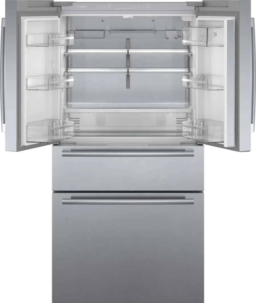 Bosch 800 Series, French Door Bottom freezer, multi door, 36'', Brushed steel (with an