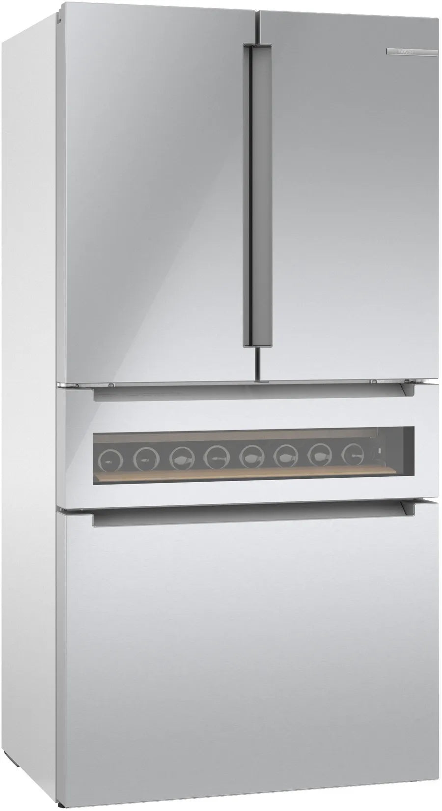 Bosch 800 Series, French Door Bottom Mount Refrigerator, Glass door, 36'', Stainless s