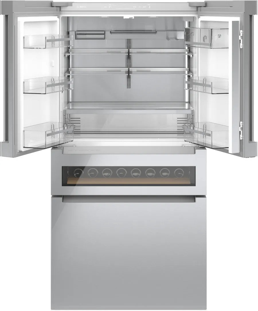 Bosch 800 Series, French Door Bottom Mount Refrigerator, Glass door, 36'', Stainless s