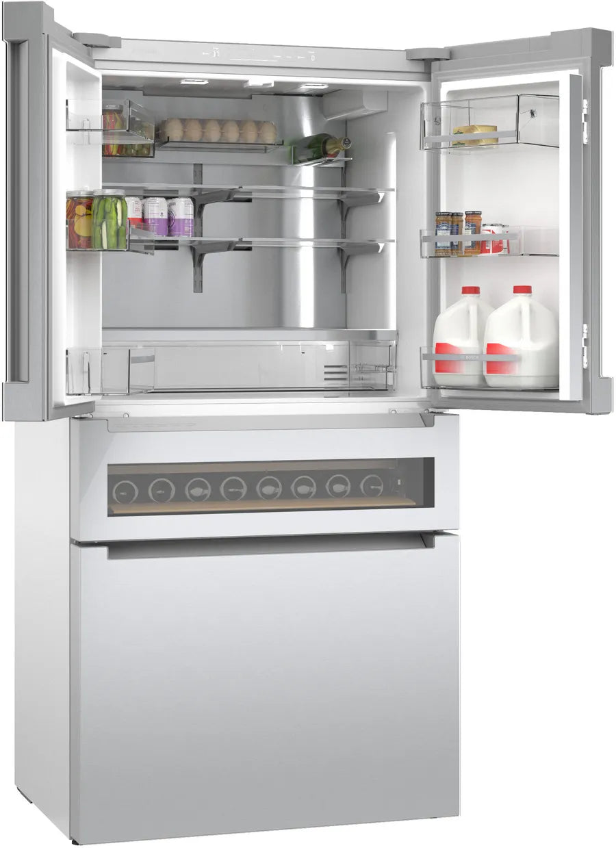 Bosch 800 Series, French Door Bottom Mount Refrigerator, Glass door, 36'', Stainless s
