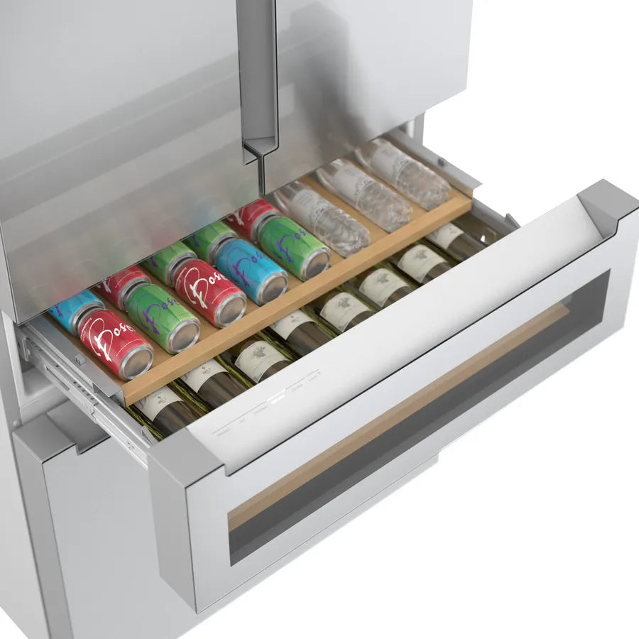 Bosch 800 Series, French Door Bottom Mount Refrigerator, Glass door, 36'', Stainless s