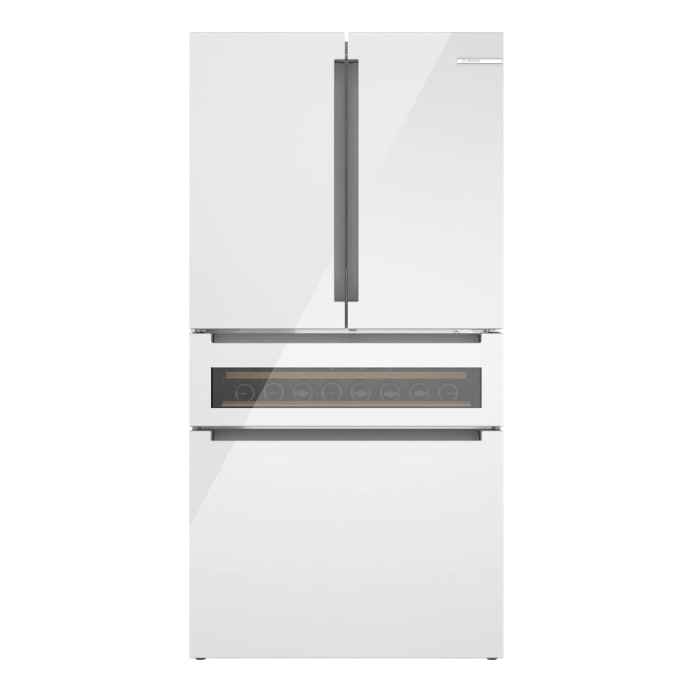 Bosch 800 Series, French Door Bottom Mount Refrigerator, Glass door, 36'', White, Tota