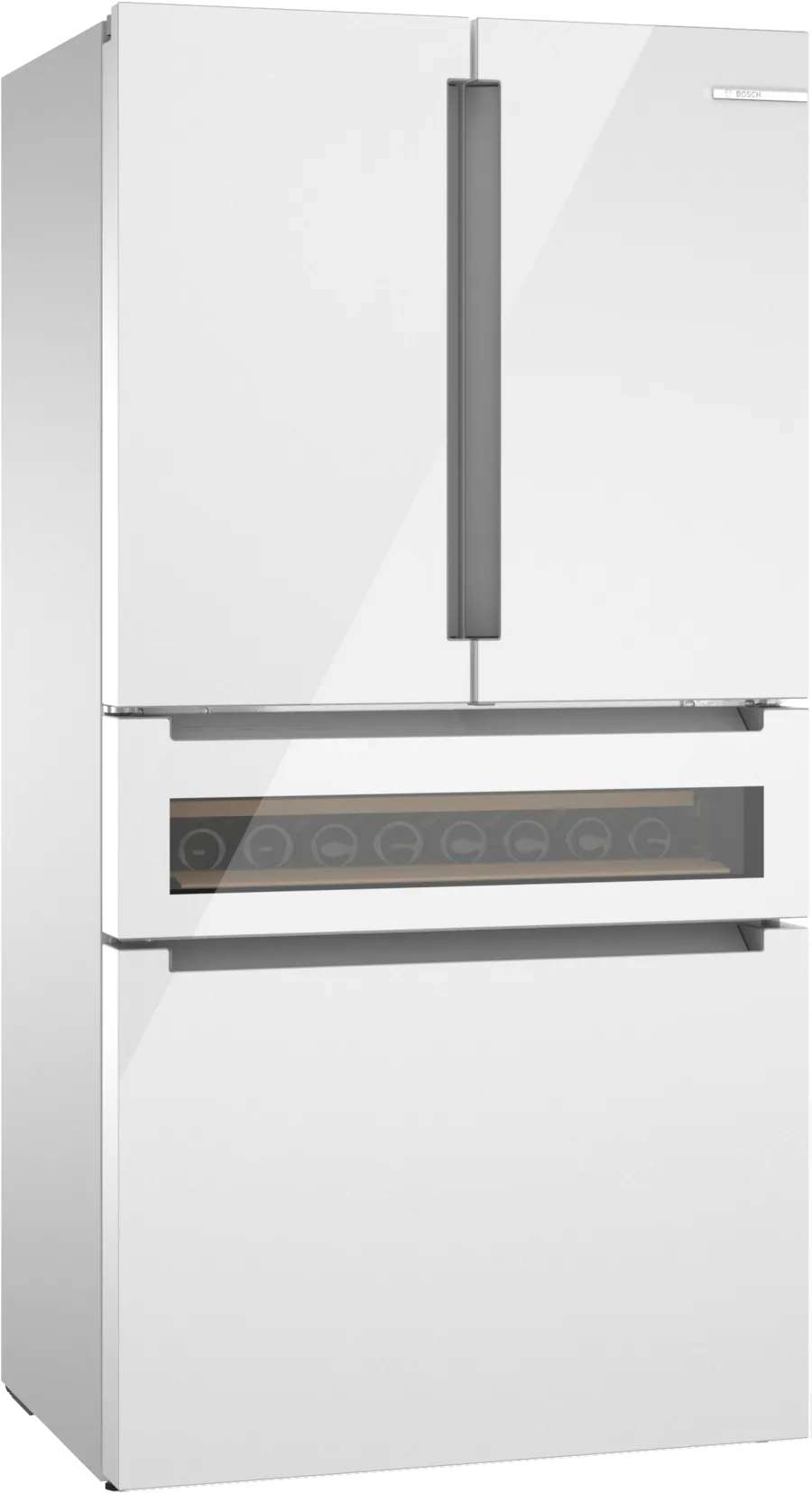 Bosch 800 Series, French Door Bottom Mount Refrigerator, Glass door, 36'', White, Tota