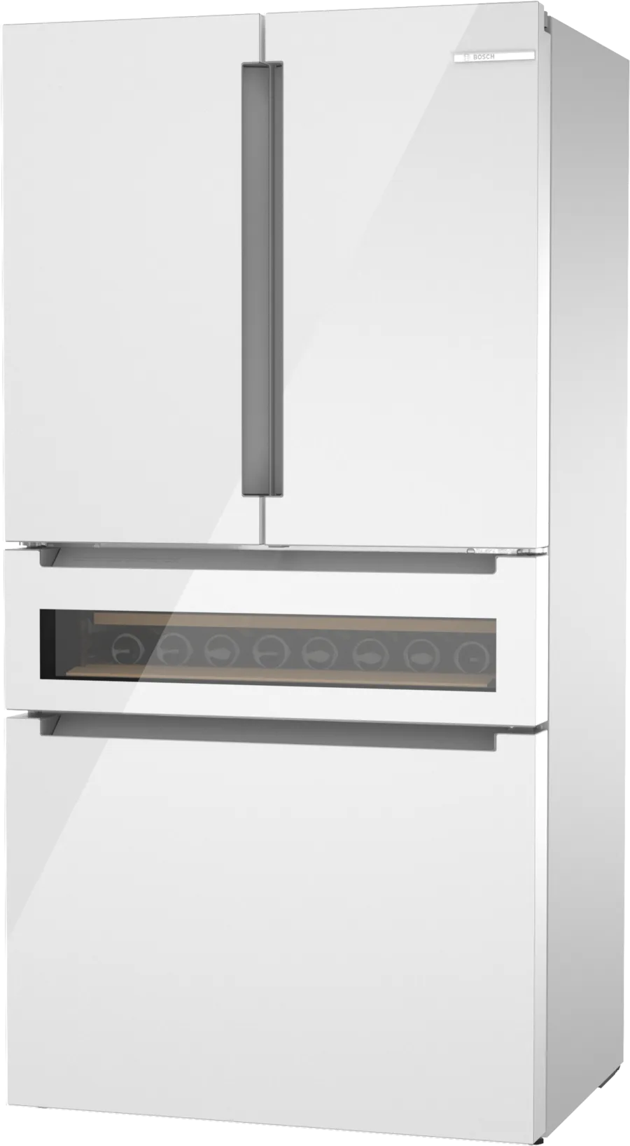 Bosch 800 Series, French Door Bottom Mount Refrigerator, Glass door, 36'', White, Tota