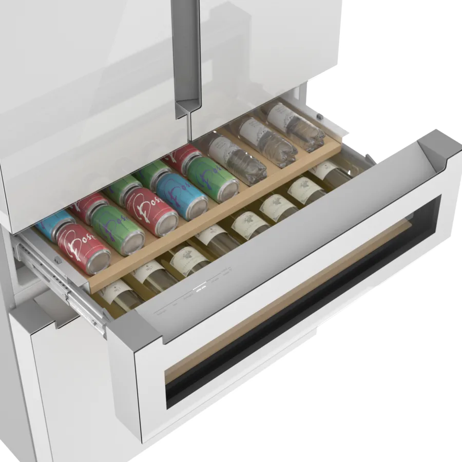 Bosch 800 Series, French Door Bottom Mount Refrigerator, Glass door, 36'', White, Tota