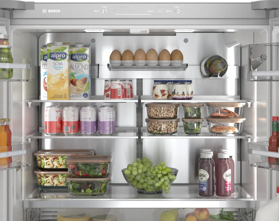 Bosch 800 Series, French Door Bottom Mount Refrigerator, Glass door, 36'', White, Tota