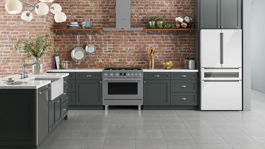 Bosch 800 Series, French Door Bottom Mount Refrigerator, Glass door, 36'', White, Tota