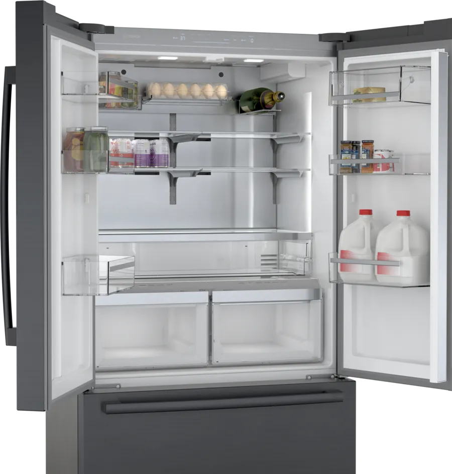 Bosch 800 Series, French Door Bottom freezer, multi door, 36'', Black inox-antifingerp