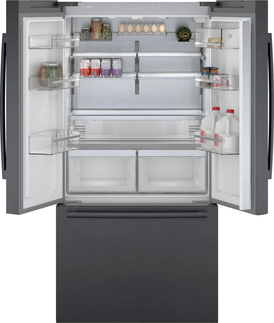 Bosch 800 Series, French Door Bottom freezer, multi door, 36'', Black inox-antifingerp