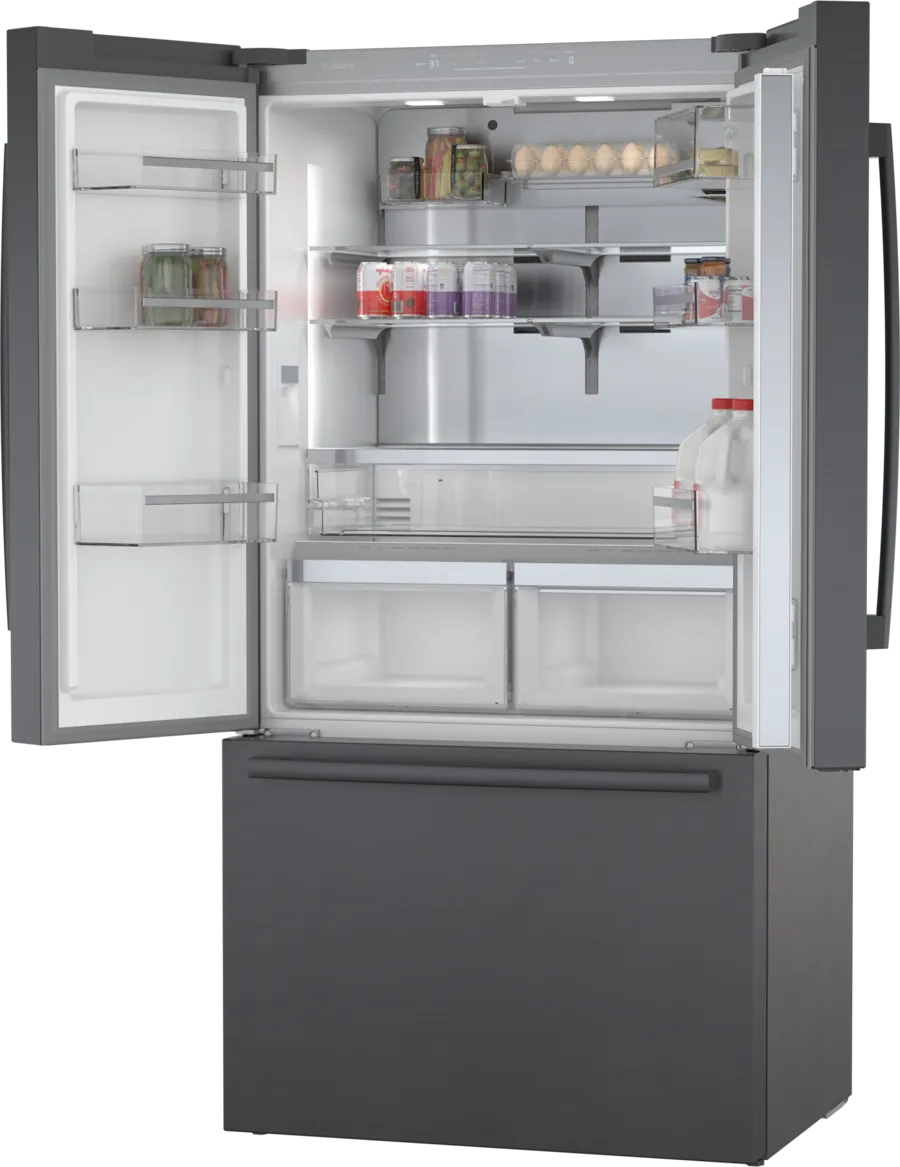 Bosch 800 Series, French Door Bottom freezer, multi door, 36'', Black inox-antifingerp