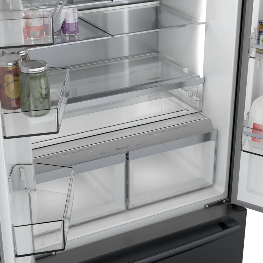 Bosch 800 Series, French Door Bottom freezer, multi door, 36'', Black inox-antifingerp