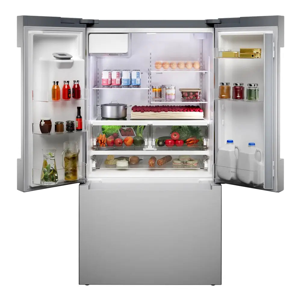 Bosch 100 Series, French Door Bottom freezer, multi door, 36'', Brushed steel (with an