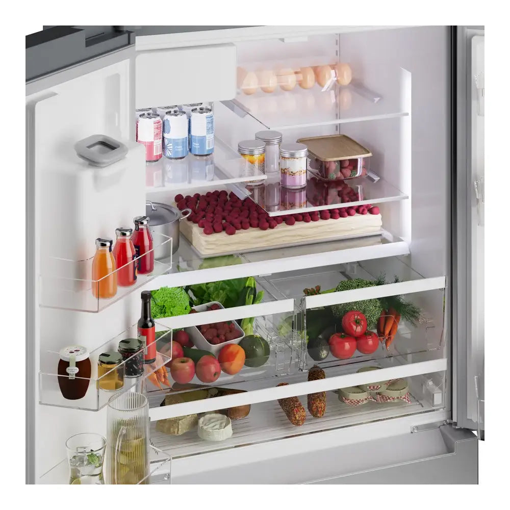 Bosch 100 Series, French Door Bottom freezer, multi door, 36'', Brushed steel (with an