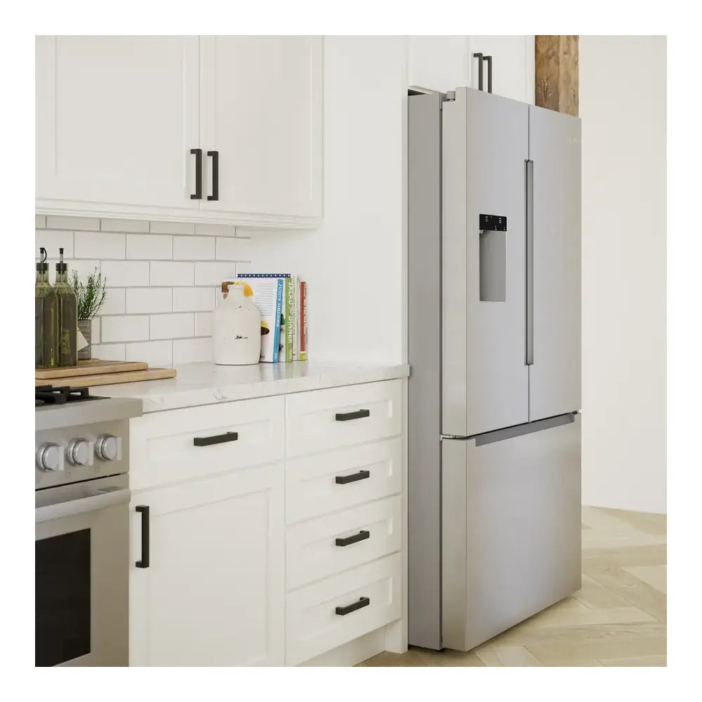 Bosch 100 Series, French Door Bottom freezer, multi door, 36'', Brushed steel (with an