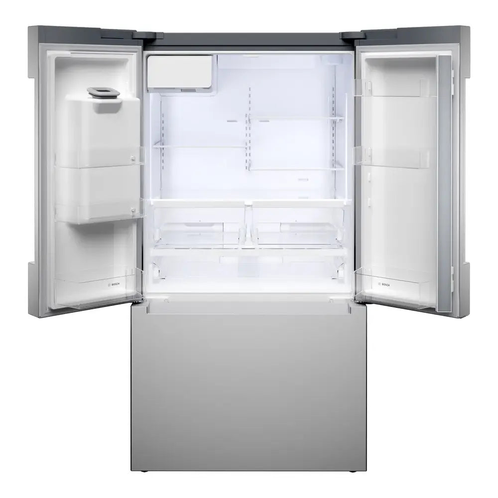 Bosch 100 Series, French Door Bottom freezer, multi door, 36'', Brushed steel (with an