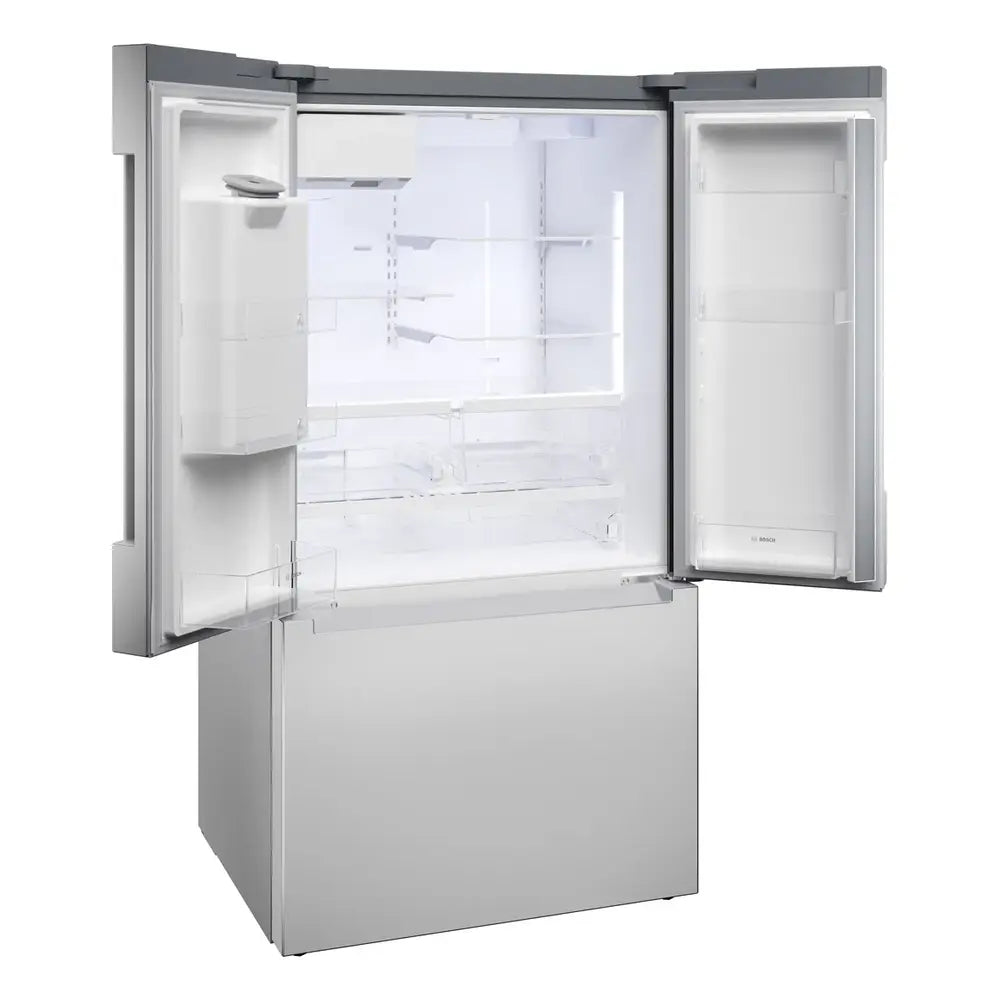 Bosch 100 Series, French Door Bottom freezer, multi door, 36'', Brushed steel (with an