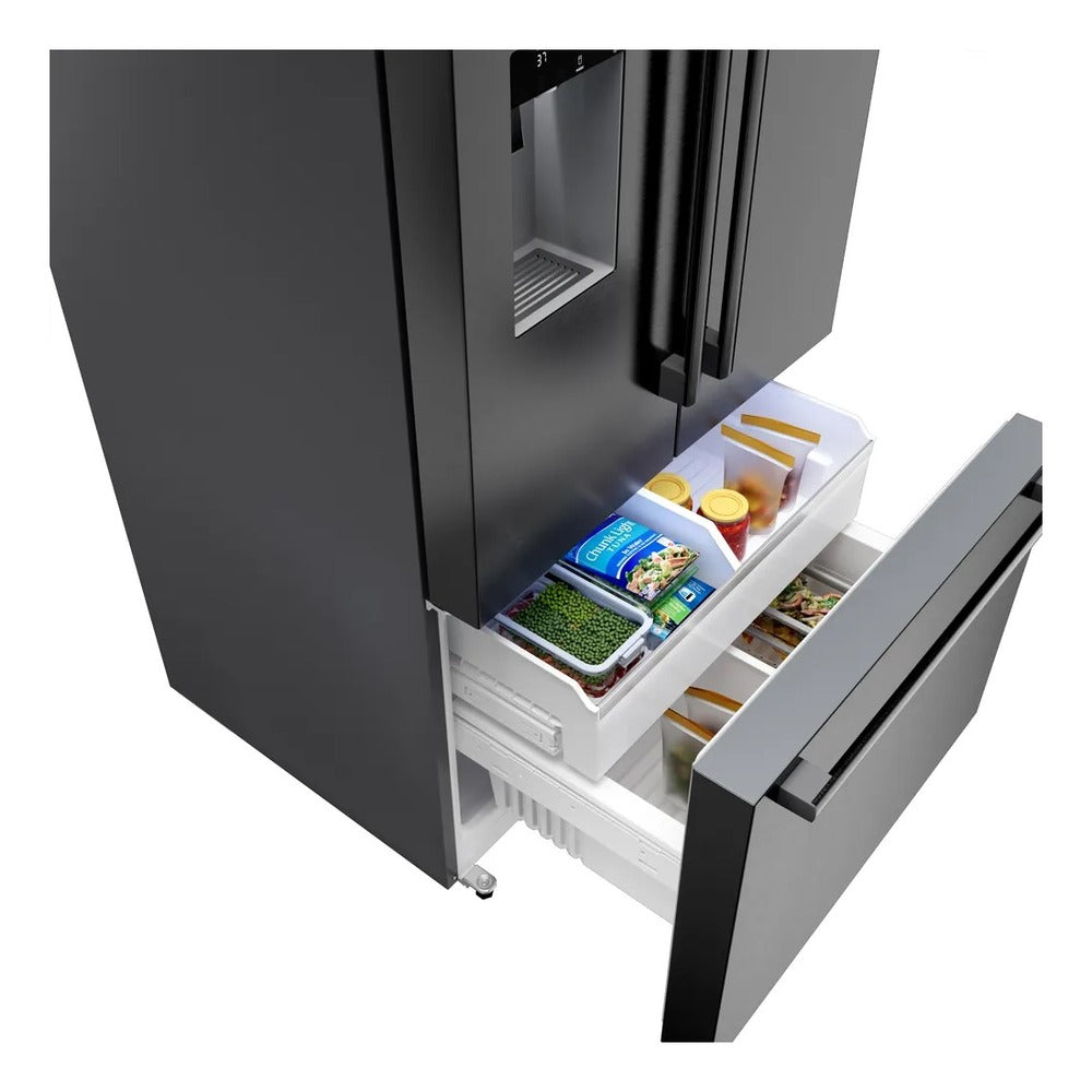 Bosch 500 Series, French Door Bottom freezer, multi door, 36'', Black inox-antifingerp