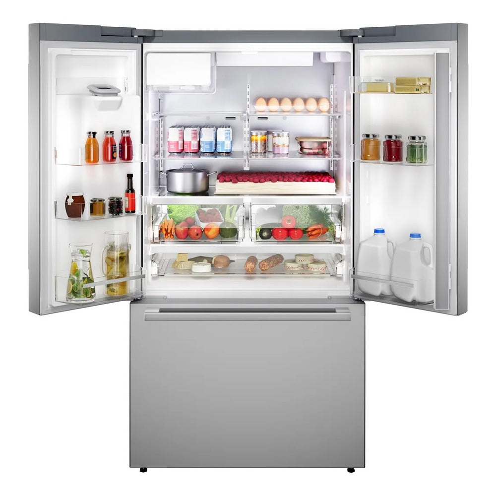 Bosch 500 Series, French Door Bottom freezer, multi door, 36'', Brushed steel (with an