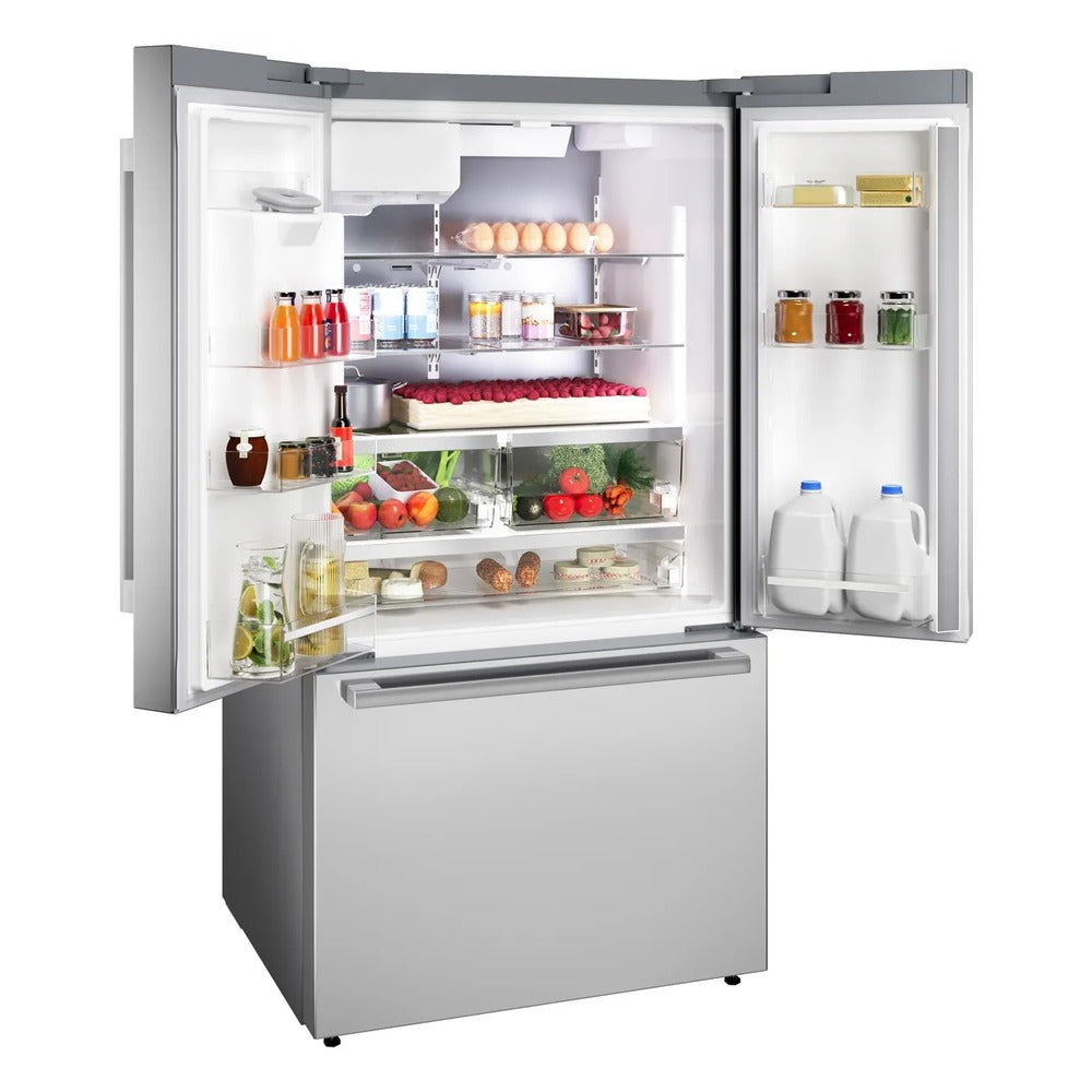 Bosch 500 Series, French Door Bottom freezer, multi door, 36'', Brushed steel (with an