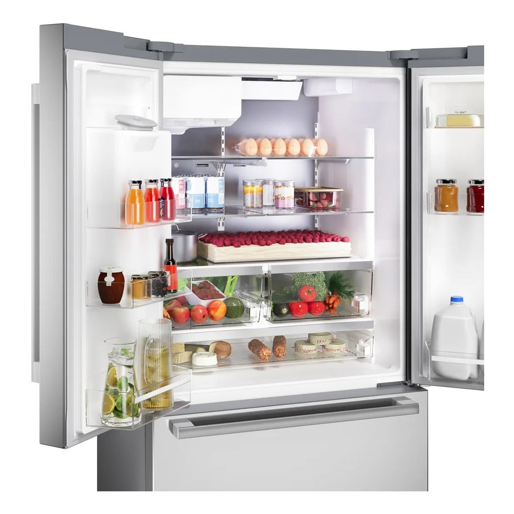 Bosch 500 Series, French Door Bottom freezer, multi door, 36'', Brushed steel (with an