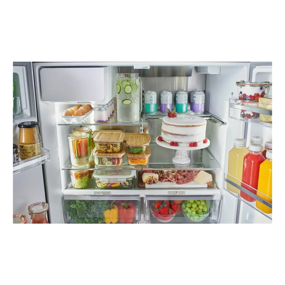 Bosch 500 Series, French Door Bottom freezer, multi door, 36'', Brushed steel (with an