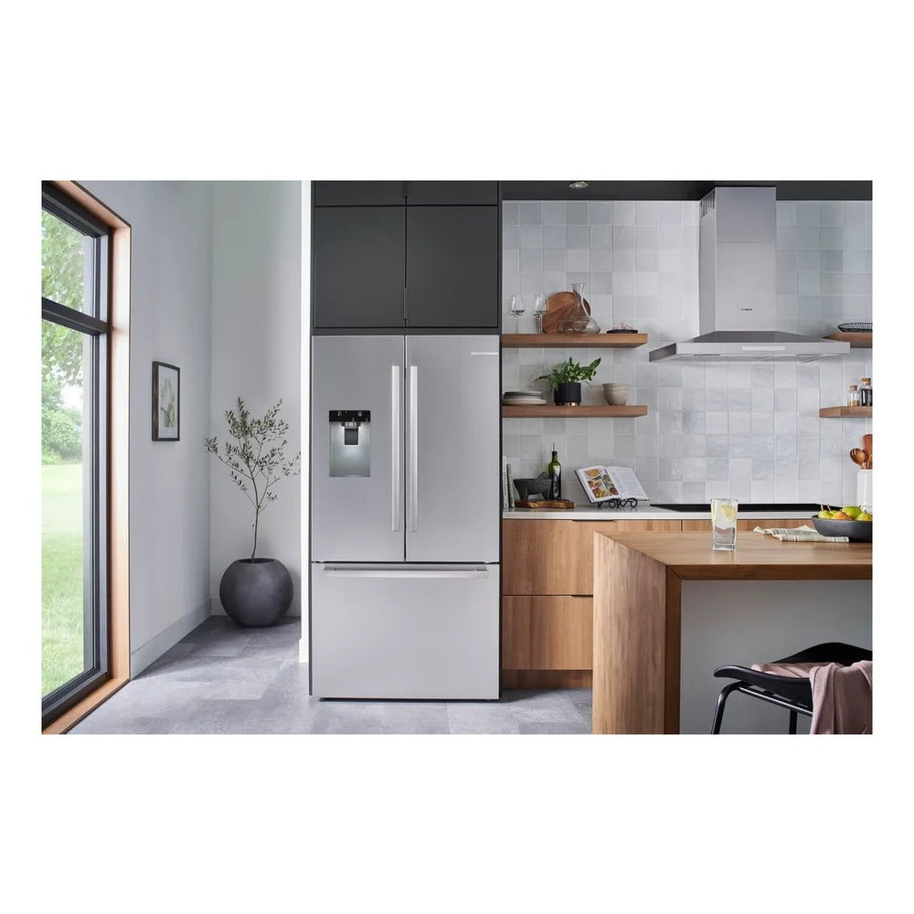 Bosch 500 Series, French Door Bottom freezer, multi door, 36'', Brushed steel (with an