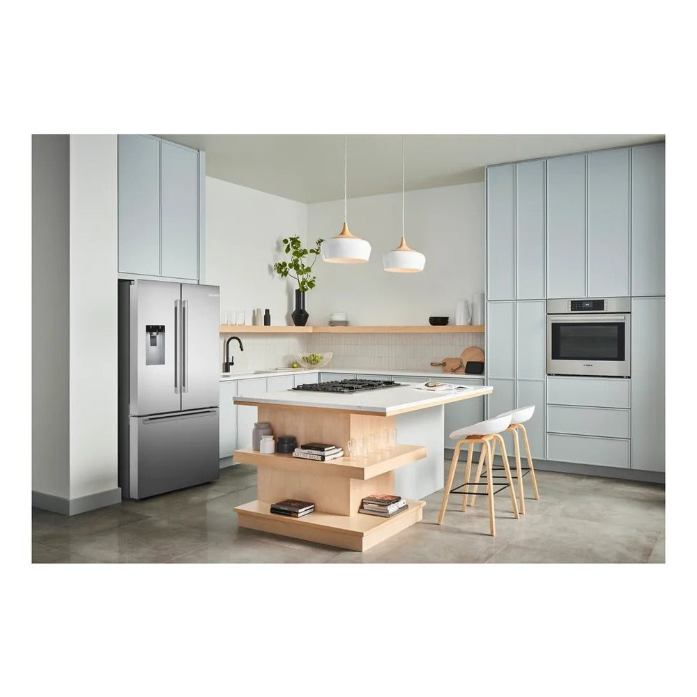 Bosch 500 Series, French Door Bottom freezer, multi door, 36'', Brushed steel (with an