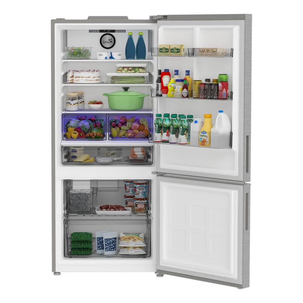 Blomberg 30" 16.1 cu.ft Counter-Depth Bottom Freezer Refrigerator, Pocket Handle, Ice Mak