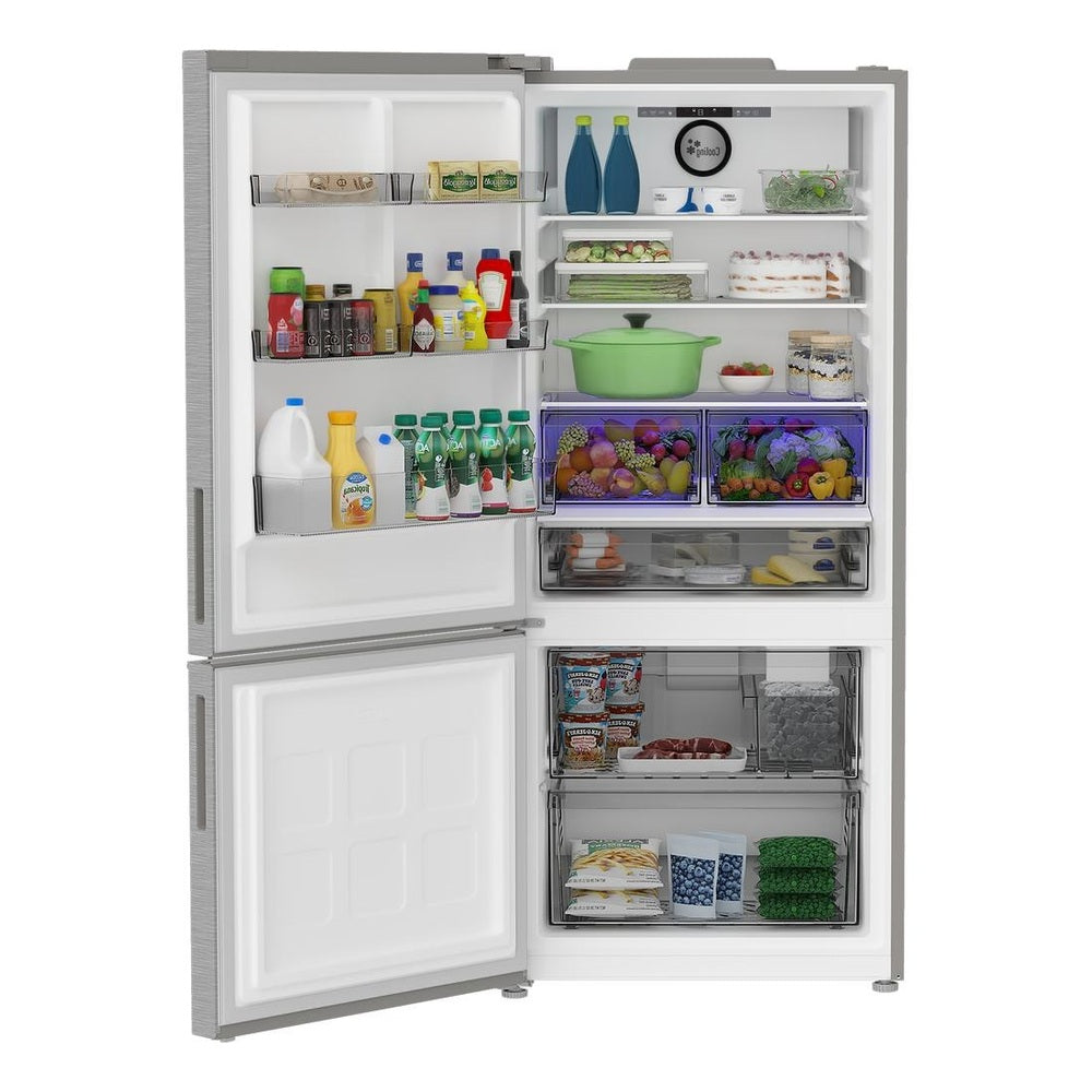 Blomberg NEW 30IN BOTTOM MOUNT REFRIGERATOR SS 69 11  16 IN H WITH ICE MAKER LHD