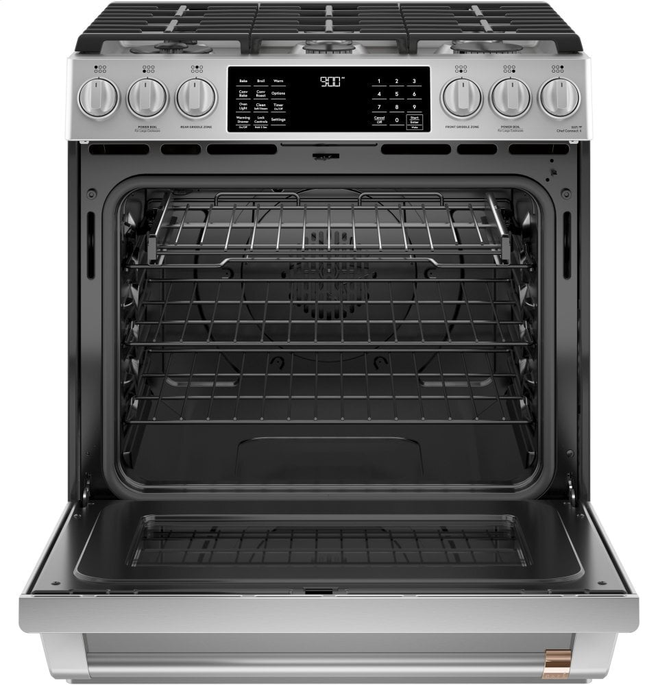 Cafe CAFÉ™ 30" Smart Slide-In, Front-Control, Dual-Fuel Range with Warming Drawer