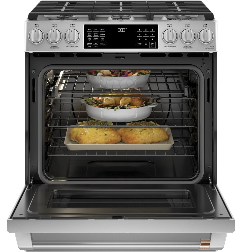 Cafe CAFÉ™ 30" Smart Slide-In, Front-Control, Dual-Fuel Range with Warming Drawer