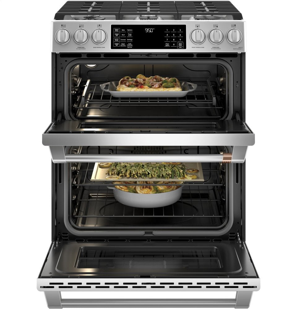 Cafe CAFÉ™ 30" Smart Slide-In, Front-Control, Dual-Fuel, Double-Oven Range with Conve