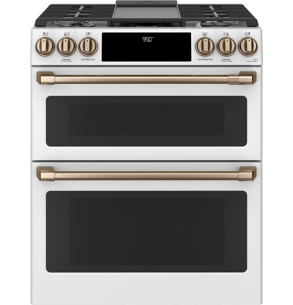Cafe CAFÉ™ 30" Smart Slide-In, Front-Control, Dual-Fuel, Double-Oven Range with Conve