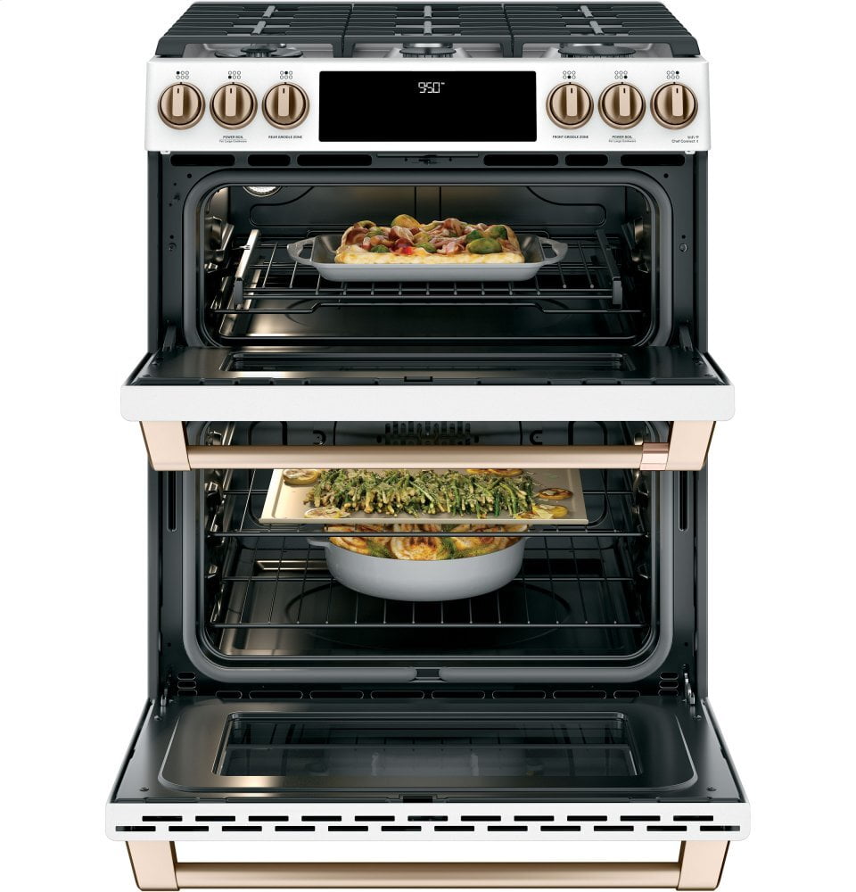 Cafe CAFÉ™ 30" Smart Slide-In, Front-Control, Dual-Fuel, Double-Oven Range with Conve