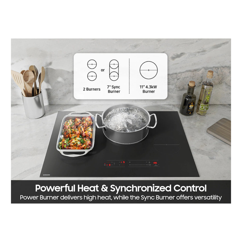 Samsung 30" Induction Cooktop with Anti-Scratch Matte Glass and Sync Burners in Black
