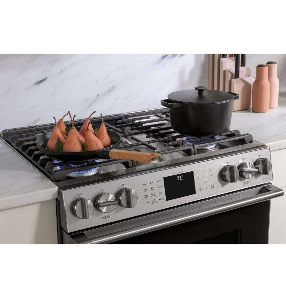 Cafe CAFÉ™ 30" Smart Slide-In, Front-Control, Gas Range with Convection Oven in Plati