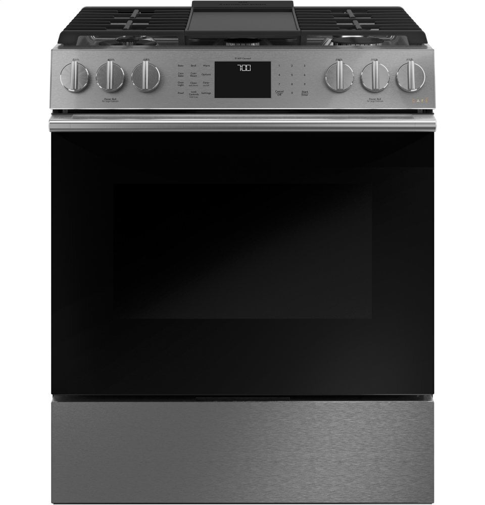 Cafe CAFÉ™ 30" Smart Slide-In, Front-Control, Gas Range with Convection Oven in Plati